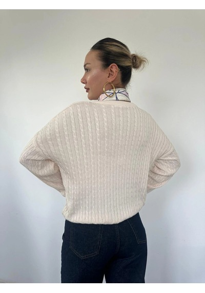 Keymoda Kadın Saç Örgülü Hırka Krem Krem