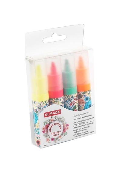 Baskılı Fosforlu Kalem Işaretleme Kalemi 1-5mm Karışık Renk 4 Lü Paket 2917 Çok Renkli