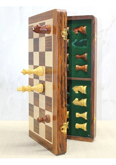 Mıknatıs Taşlı Ahşap Katlanabilir Kutulu Satranç Oyunu 40 Cm