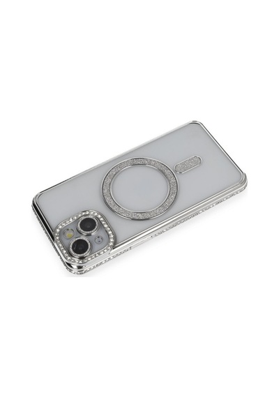 Apple iPhone Uyumlu   13 Kılıf Joke Simli Magneticsafe Kılıf - Gümüş