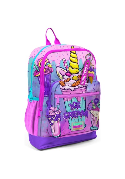Coral High Dört Bölmeli Pembe Mor Dondurma Desenli İlkokul Sırt Çantası - Kız Çocuk