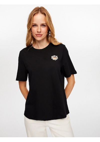 Faik Sönmez Taş Kalp Nakışlı Kadın T-shirt W26tsh094 Siyah