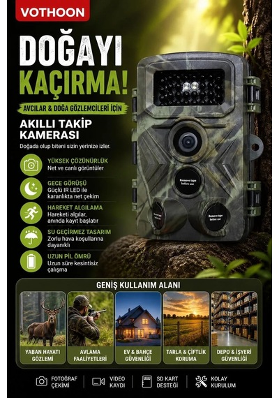 Magicool Fotokapan Kamera 3 Sensör 16mp Full Hd 1080p Gece Görüşlü 2 Inç Lcd Ekran Çok Renkli