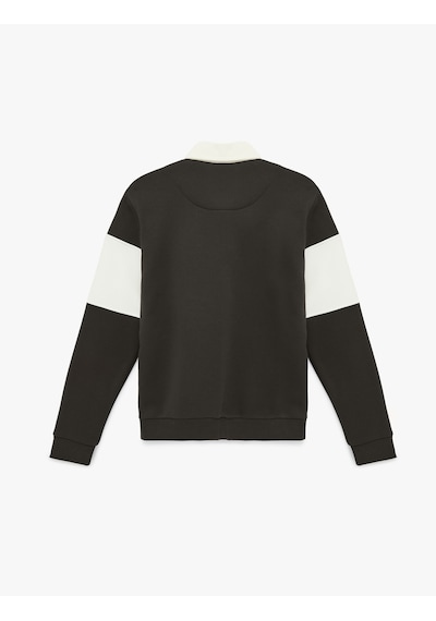 Koton Uzun Kollu İşlemeli Renk Bloklu Polo Yaka Sweatshirt Antrasit 6sam70030mk Antrasit