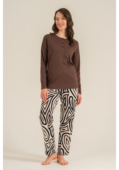 Pierre Cardin 9281 Modal Uzun Kol Kadın Pijama Takımı Kahverengi