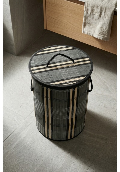Nordic Yuvarlak Bambu Sepet - 50 Cm Gri