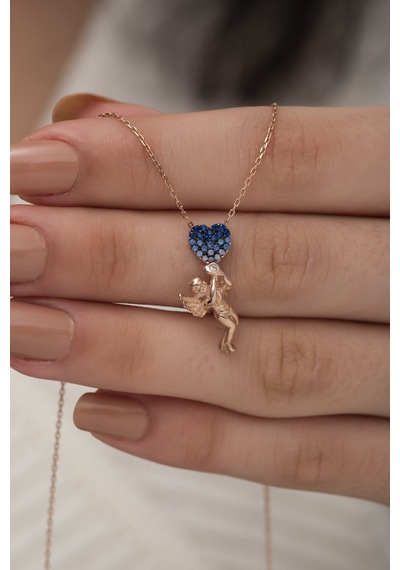 Papatya Silver 925 Ayar Gümüş Rose Kaplama Kalp Tutan Melek Kolye
