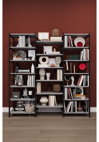 Modern 18 Raflı Metal Kitaplık Üçlü Ayrılabilir Modül Dekoratif Çok Amaçlı Kitaplık Metalk03 Kül Gri Modern 18 Raflı Metal Kitaplık Üçlü Ayrılabilir Modül Dekoratif Çok Amaçlı Kitaplık Metalk03 Kül Gri