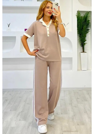 Fiolin Soft Touch Polo Yaka Eşofman Takımı Bej