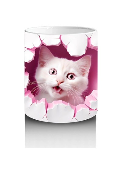 Pembe Kalplerle Süslenmiş Tatlı Kedi Baskılı Kahve Kupası Çok Renkli