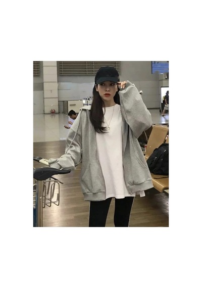 Tarzsokak Özel Tasarım Kapüşonlu Tam Fermuarlı Kalın Kışlık Süper Oversize Kadın Ceket-sweats Gri