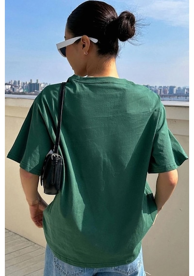 Uyguntarz Unisex Çift Kurdele Tasarım Basklı Tshirt Yeşil