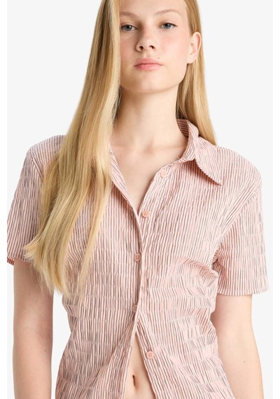 Defacto Coool Fitted Dokulu Kısa Kollu Gömlek F4849ax25aupn153 Pembe