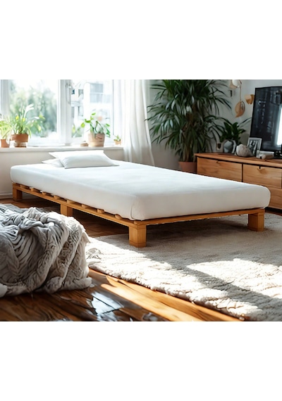 100cm X 200cm Masif Ahşap Platform Karyola Ceviz Renk 100x200 Cm