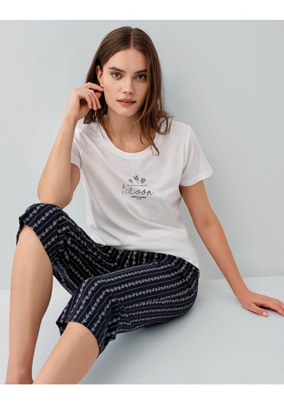 Moda Dua Pierre Cardin Pc9207-s Kadın Kapri Kısa Kol Pijama Takımı Beyaz