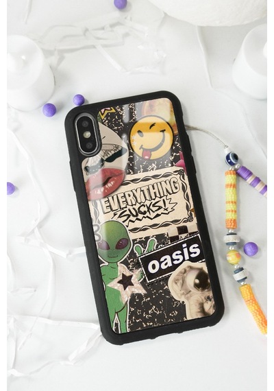 Apple Uyumlu iPhone X - Xs Retro Sticker Tasarımlı Glossy Telefon Kılıfı Çok Renkli