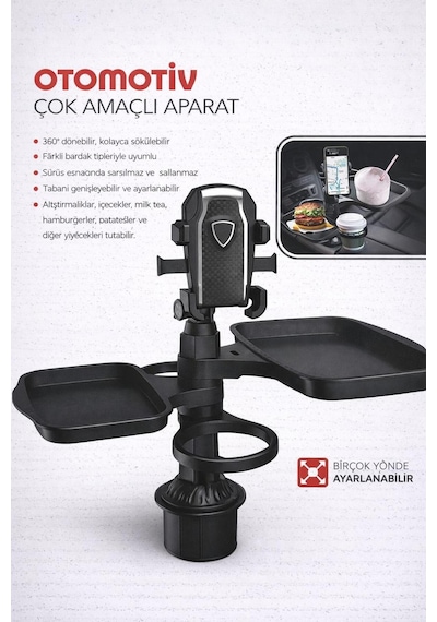 Bardaklık Tepsisi Araba İçin Araba Tepsi Masası Yolcu Koltukları Telefon Tutuculu Ve Döner Kol