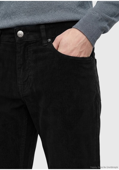 Ramsey Siyah Düz Dokuma Slim Fit Kadife Casual Pamuk Karışımlı Pantolon