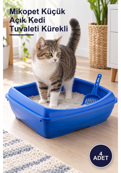 4 Adet Mikopet Küçük Açık Kedi Tuvaleti Kürekli