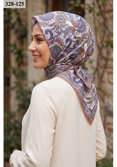 Moonscarfs Moonscarf Soft Pamuk Eşarp Turuncu - Gri 328-125 Çok Renkli