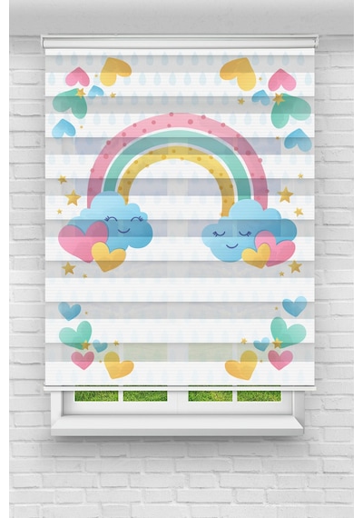 Perdeoutlet38 Baskılı Renkli Pembe Mavi Gökkuşağı Dijital Baskılı Zebra Perde-cocuk Odası-stor Perde Model:pz-953 Çok Renkli