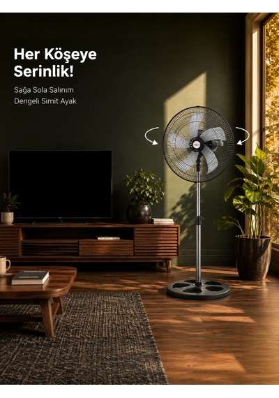 Microstar 18" 45cm Ayaklı Vantilatör 75w 3 Kademeli Salınımlı 5 Kanat Alüminyum Pervane - Msr-2618