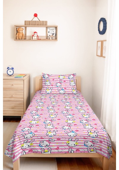 Evimde Bambaşka Tavşan Pembe Kız Çocuk Pike Takımı - Çizgili Kalp Sarı Beyaz Bebek Odası Yatak Örtüsü - 160x220 CM Evimde Bambaşka Tavşan Pembe Kız Çocuk Pike Takımı - Çizgili Kalp Sarı Beyaz Bebek Odası Yatak Örtüsü - 160x220 CM
