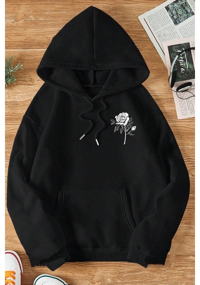Uyguntarz Nature Blossom Baskılı Unisex Oversize Sweatshirt siyah