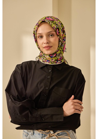 Silk Home Mine Desen Soft Pamuk Eşarp Pembe - Yeşil