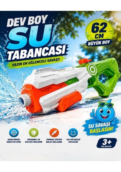 Dev Boy 62 Cm Su Tabancası - 1000 Ml Su Haznesi İle Yazın En Eğlenceli Savaşları Başlasın Yeşil