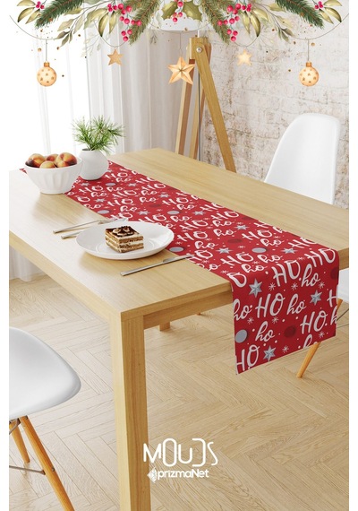 Ho Ho Ho Yılbaşı Desenli Süet Runner Masa Örtüsü