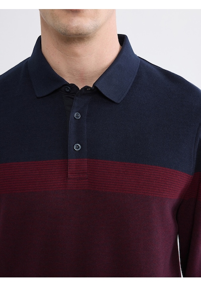 Lcwaıkıkı Classic Bordo Polo Yaka Renk Bloklu Erkek Sweatshirt