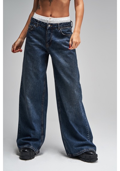 Itsbasic Kadın Tint Kot Rengi Boxer Detaylı Palazzo Fit Denim Jean Kırmızı