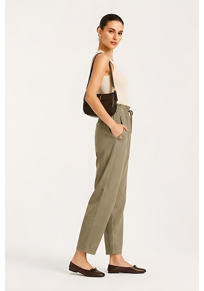 Lili Woman Kadın Premium Cep Kapaklı Gabardin Pantolon Relaxed Fit P.p006 Olive