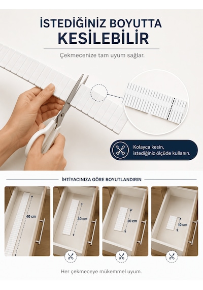 Beylini 4'lü Çekmece Içi Düzenleyici 10x40 Cm Custom Organizer Isteğe Göre Kesilebilir Dolap Makyaj Düzenleyici Beyaz Diğer