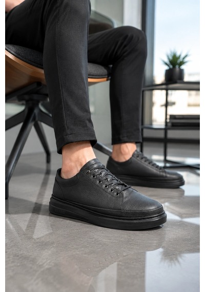 Mevese Emirp Cilt Bağcıklı Erkek Sneaker Günlük Ayakkabı - Siyah