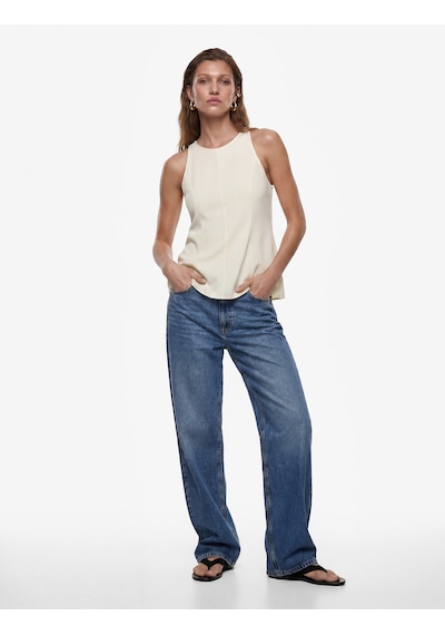 Koton Keten Karışımlı Kolsuz Bisiklet Yaka Peplum Top Bej 6sak30130ew Ekru