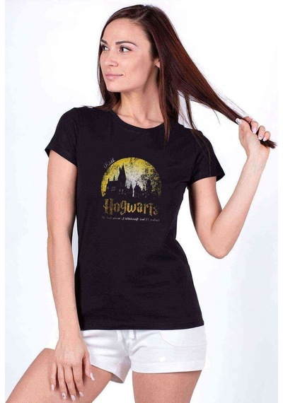 H P Hogwarts Apparel Books Visit Baskılı Siyah Kadın Tshirt