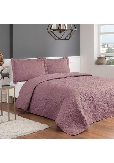 Taç Gala Kendinden Desenli%100 Polyester Yatak Örtüsü Seti, Pembe, Tek Kişilik Çok Renkli