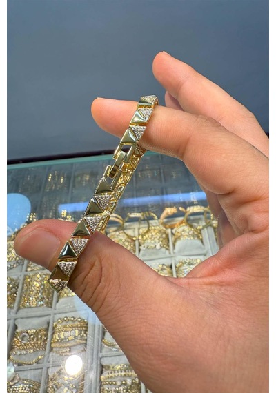 Zirkon Taşlı 14 K Yeşil Altın Renk Vip Serisi Bileklik