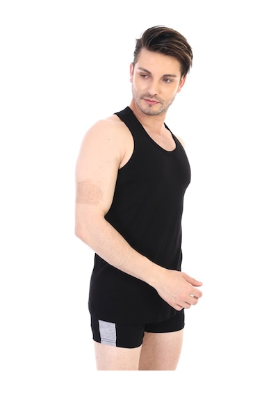 Çift Kaplan Erkek Elastanlı Spor Siyah Atlet 916