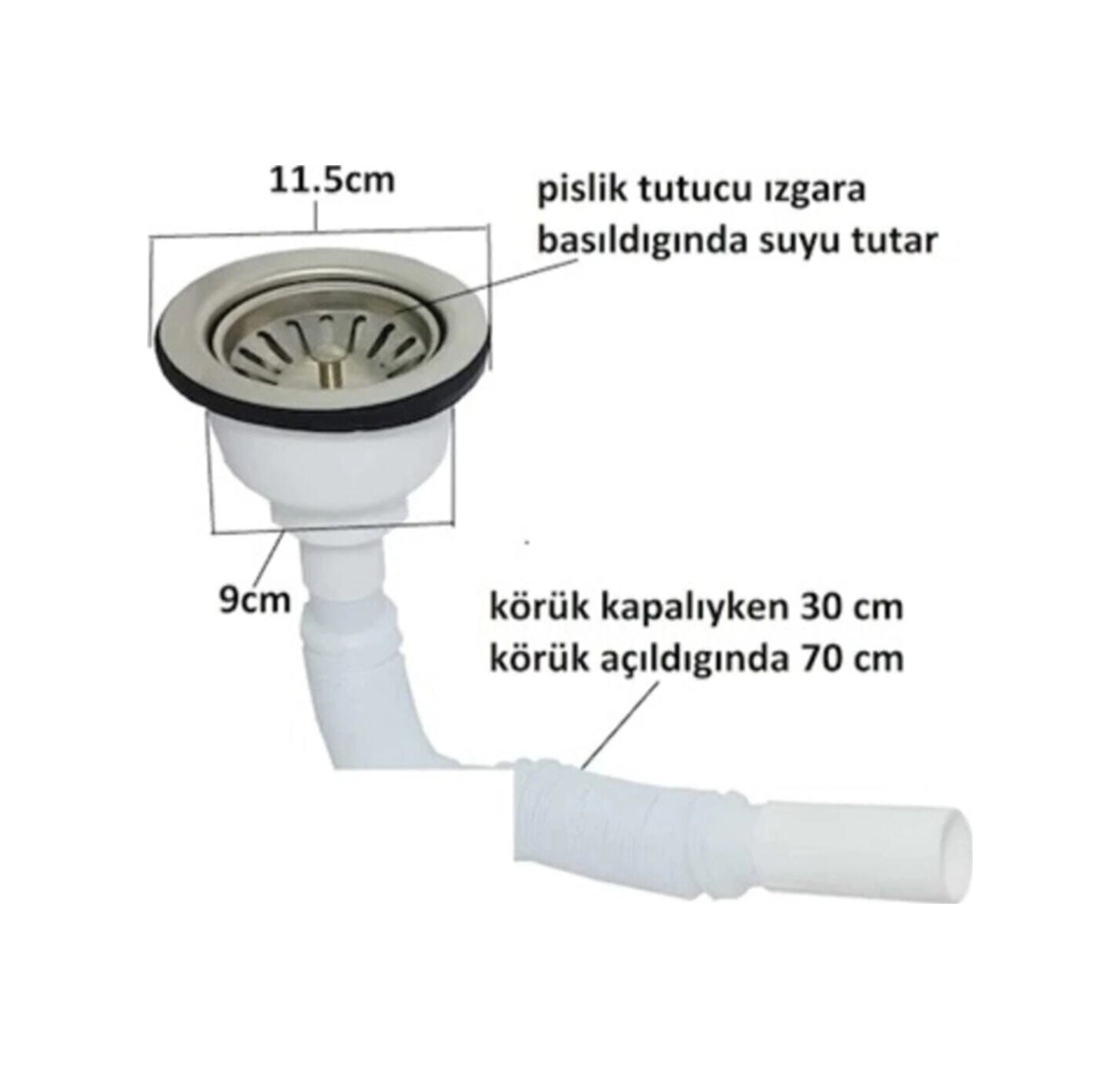 Geylani Çöpmak Büyük Mutfak Evye Lavabo Sifonu Geniş Süzgeç Sifon