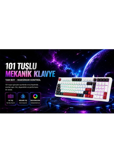 Bronzturq Mk1176 3n1 Wired + 2.4g + Bluetooth Rgb 101 Tuşlu Anti-ghosting Mekanik Klavye