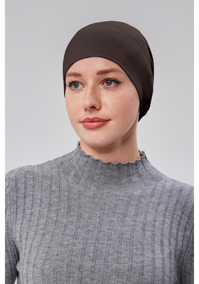 Sonbaharmoda Kadın Tesettür Hazır Pratik Geçmeli Bone Lastikli Kaymaz Kahverengi Kahverengi