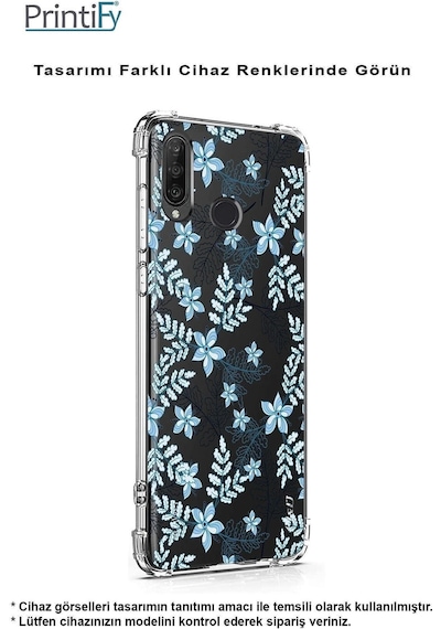 Samsung Galaxy A26 İle Uyumlu Floral Mavi Baskılı Şeffaf Köşe Korumalı Antişok Kılıf