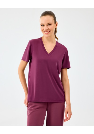 Skechers W V Neck T-shirt Kadın Bordo Tshirt S2510277-3877 Bordo
