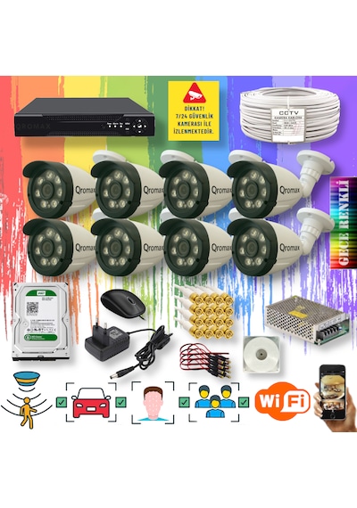 8 Kameralı Gece Renkli Yapay Zekalı Turbohd Set 3908w-108