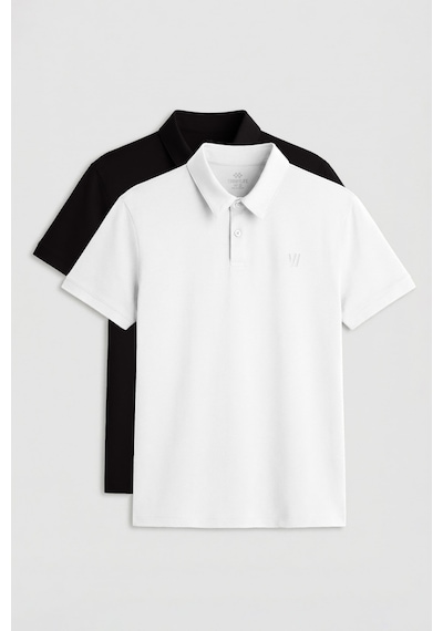 Tommylife Standart Fit Basic Polo Yaka 2li Paket Siyah-beyaz Erkek T-shirt - 87768 Siyah-Beyaz