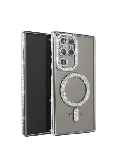 Samsung Galaxy S25 Ultra Kılıf Joke Simli Magneticsafe Kılıf - Gümüş Siyah