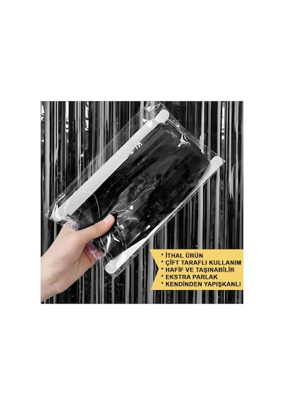Siyah Renk Ekstra Metalize Parlak Saçaklı Arka Fon Perde İthal A Kalite 1x2 Metre Bx40 Diğer